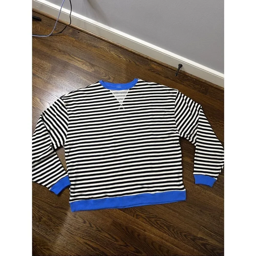 NWT Free People Black Combo Striped Sweatshirt-Size Small